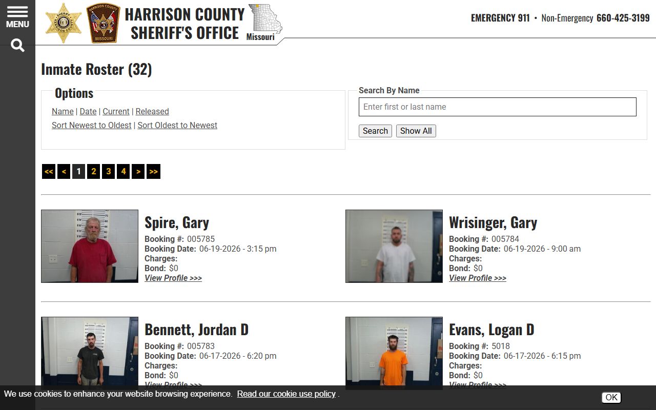 Harrison County current inmate roster search with jail population records