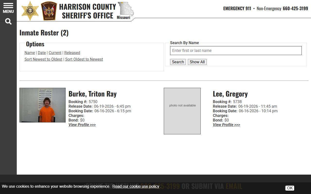 Harrison County 48-hour release roster channel for people recently released from the detention center